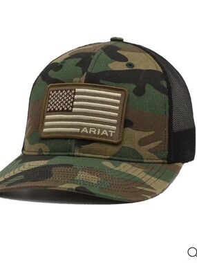 Ariat Richardson 112P American Flag Patch Camo Trucker Hat One Size Fits All